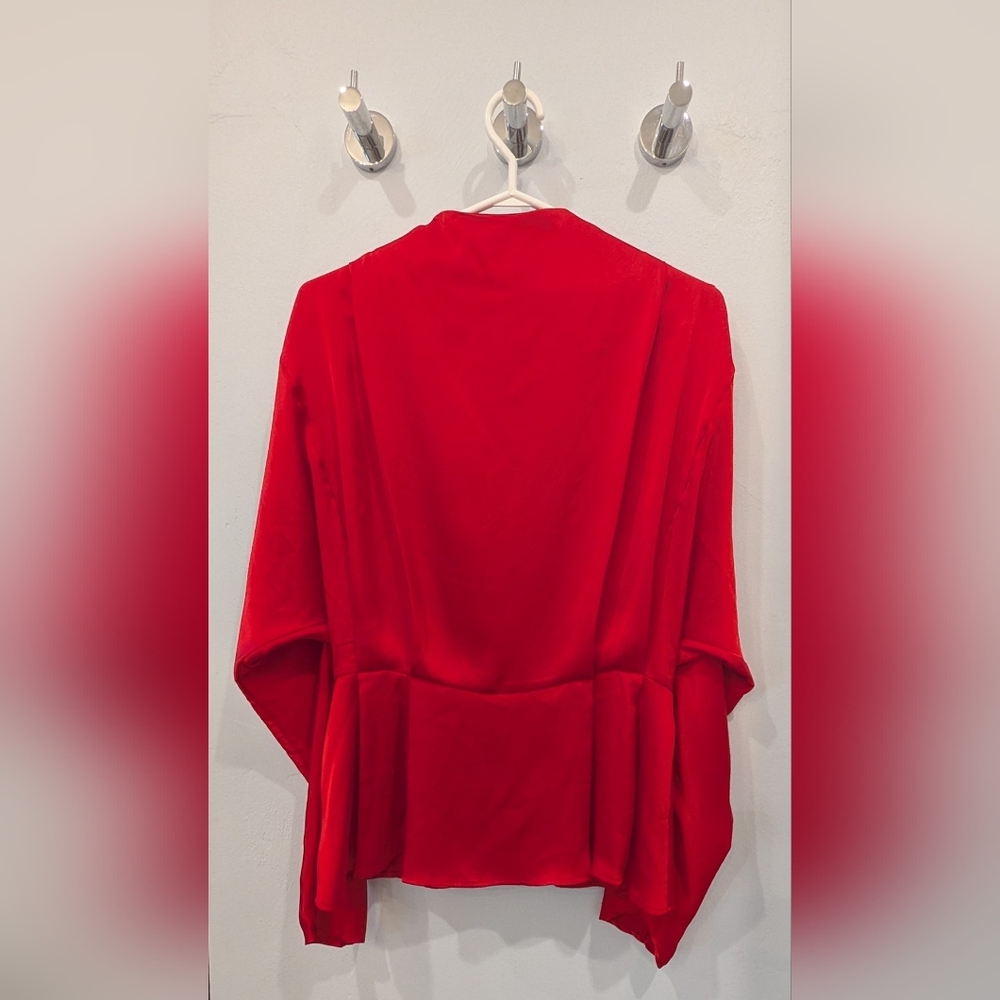 H&M M Vibrant Red Satin Long Sleeve Blouse